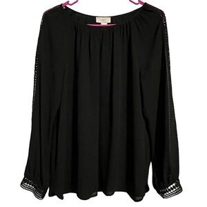 Loft Outlet Black Long-Sleeved Blouse with Lace Cutout on Sleeves Size Medium